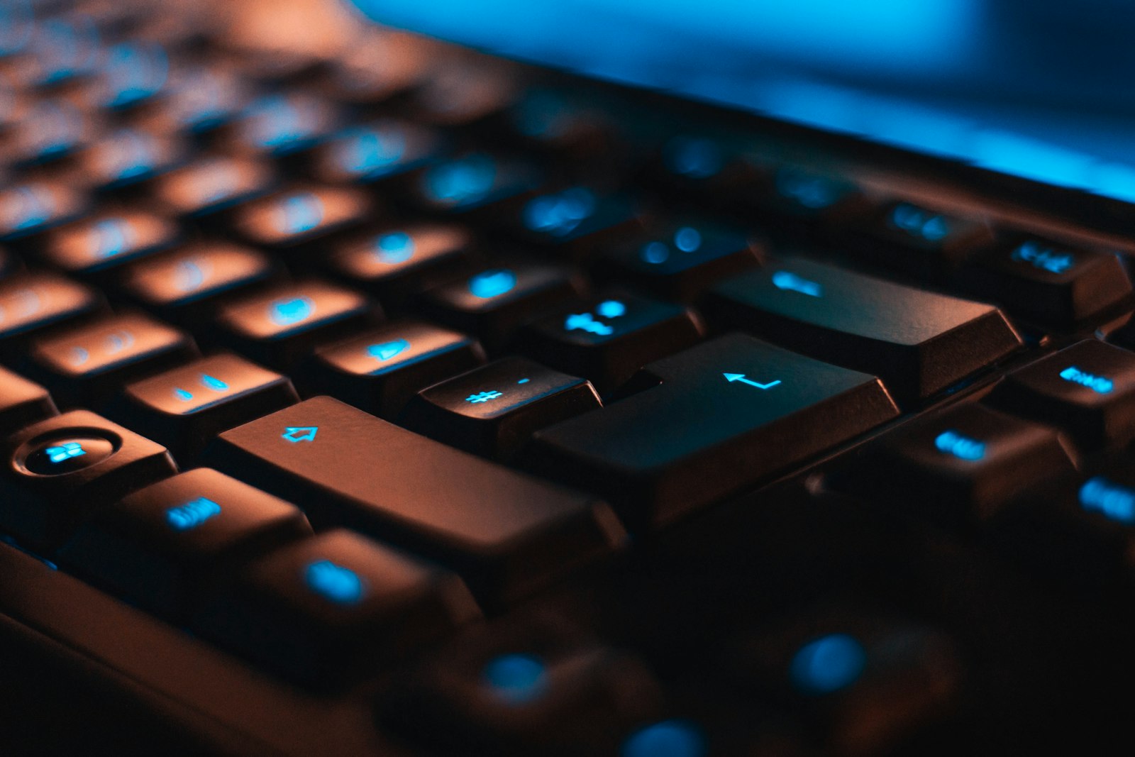 Closeup of a mechanical keyboard with visible key switches